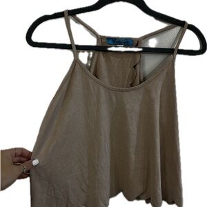 Buttons Cropped Tan Women's Open Back Top